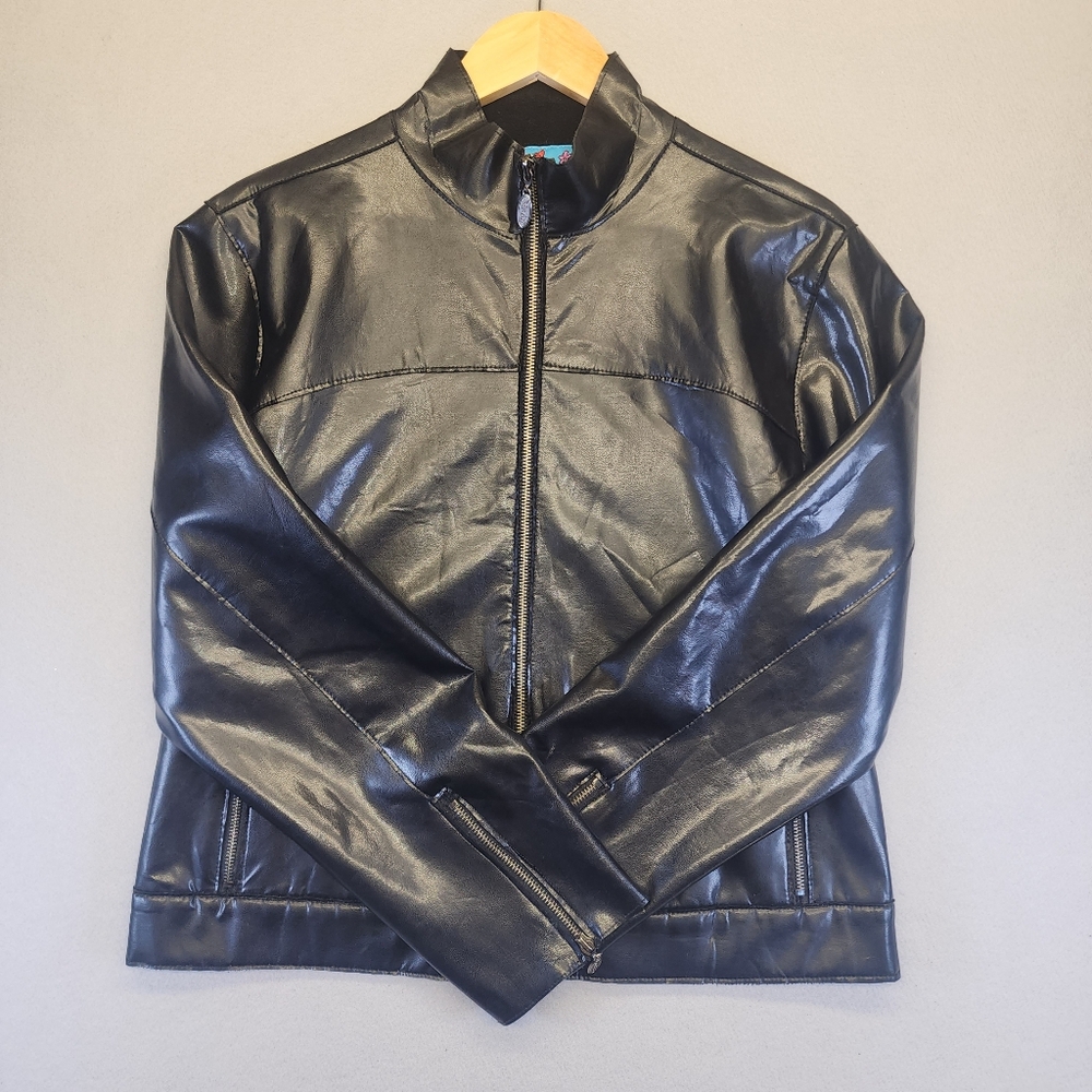 Vintage Mudd Faux Leather Moto Jacket‎ Black Y2K Cyber Grunge Biker Coat Large L